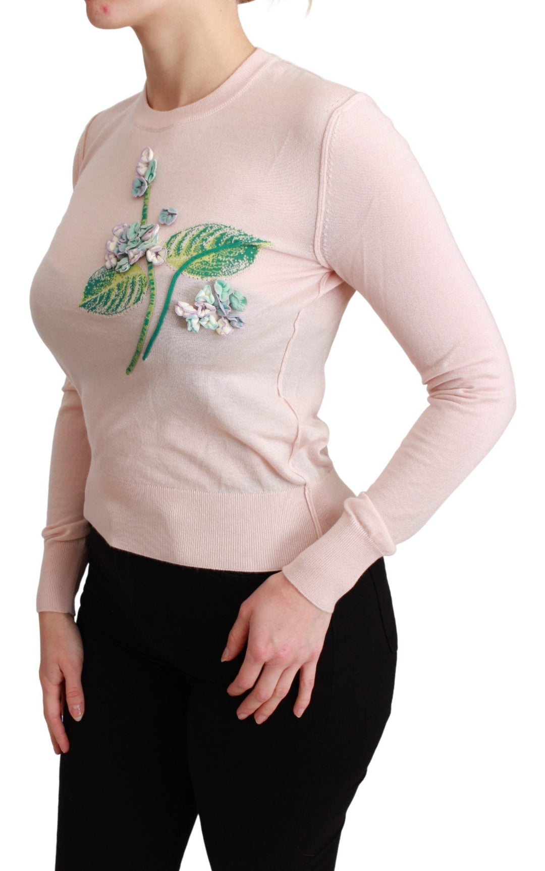 Women’s Dolce &amp; Gabbana Pink Floral Silk Cashmere Pullover Sweater