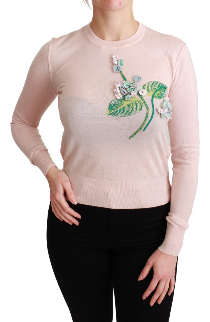 Women’s Dolce &amp; Gabbana Pink Floral Silk Cashmere Pullover Sweater