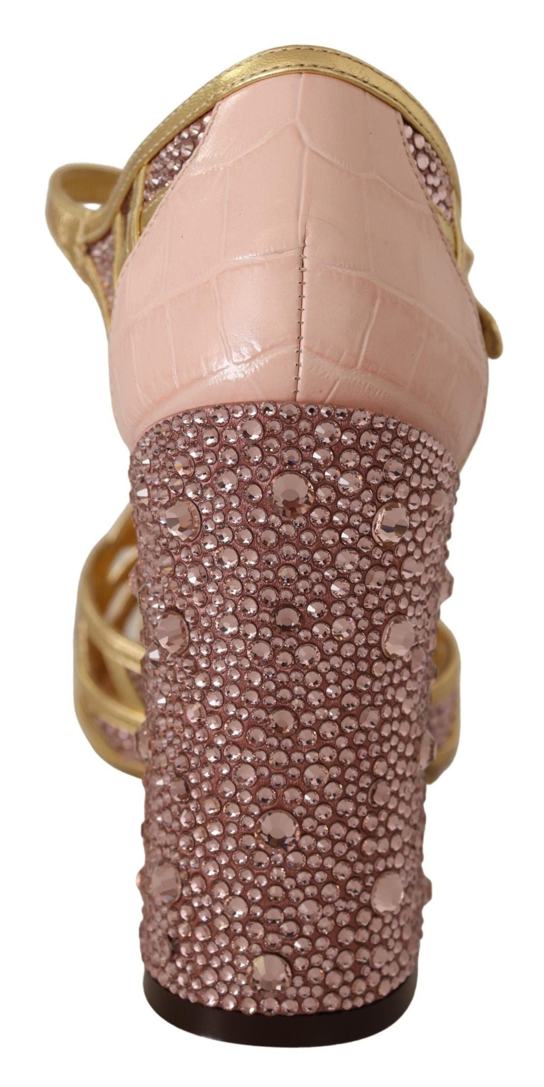 Women’s Dolce &amp; Gabbana Pink Gold Leather Crystal Pumps T-strap Shoes