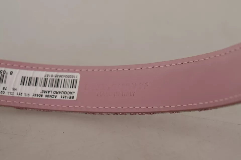 Women’s Dolce &amp; Gabbana Pink Jaquard Embroidered Gold Tone Metal Buckle Belt