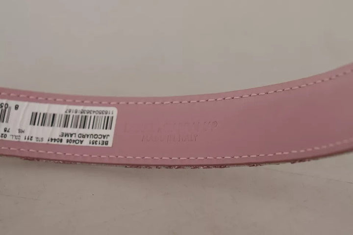 Women’s Dolce &amp; Gabbana Pink Jaquard Embroidered Gold Tone Metal Buckle Belt