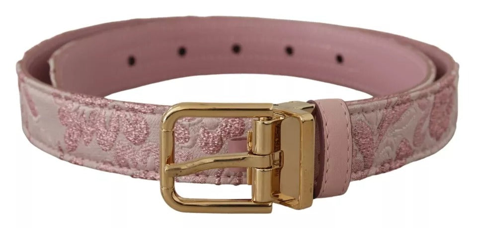Women’s Dolce &amp; Gabbana Pink Jaquard Embroidered Gold Tone Metal Buckle Belt