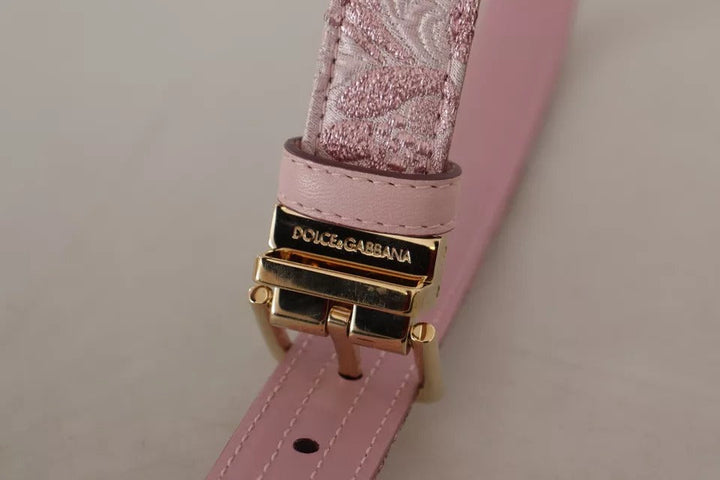 Women’s Dolce &amp; Gabbana Pink Jaquard Embroidered Gold Tone Metal Buckle Belt