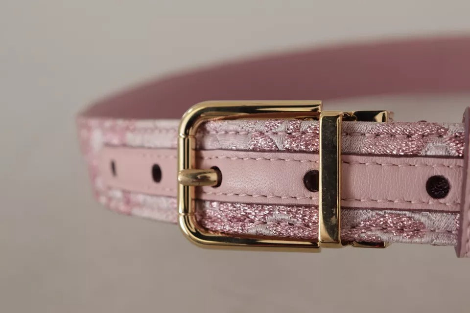 Women’s Dolce &amp; Gabbana Pink Jaquard Embroidered Gold Tone Metal Buckle Belt