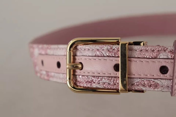 Women’s Dolce &amp; Gabbana Pink Jaquard Embroidered Gold Tone Metal Buckle Belt