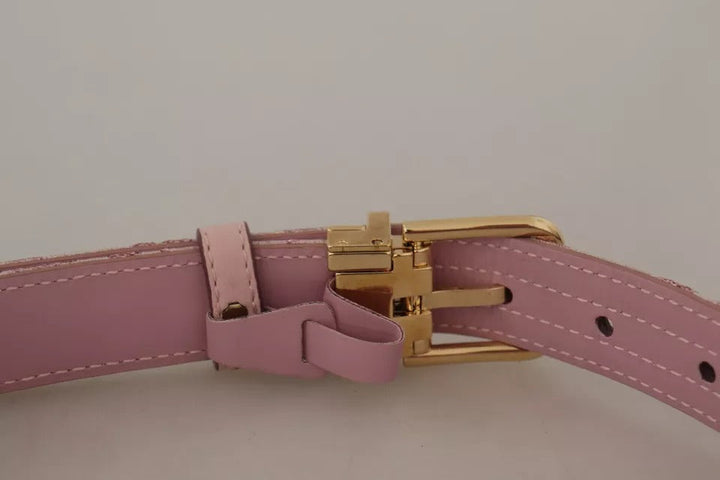 Women’s Dolce &amp; Gabbana Pink Jaquard Embroidered Gold Tone Metal Buckle Belt