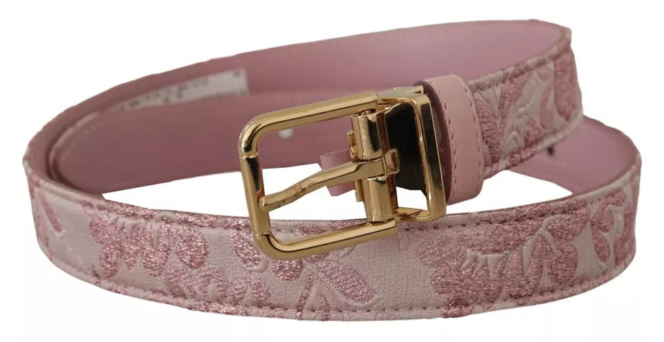 Women’s Dolce &amp; Gabbana Pink Jaquard Embroidered Gold Tone Metal Buckle Belt