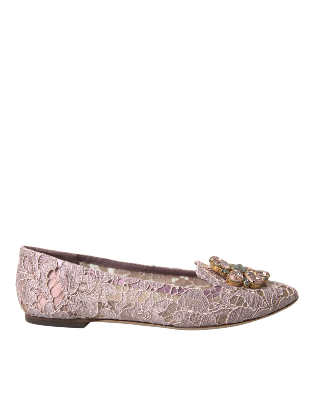 Women’s Dolce &amp; Gabbana Pink Lace Crystal Ballet Flats Loafers Shoes