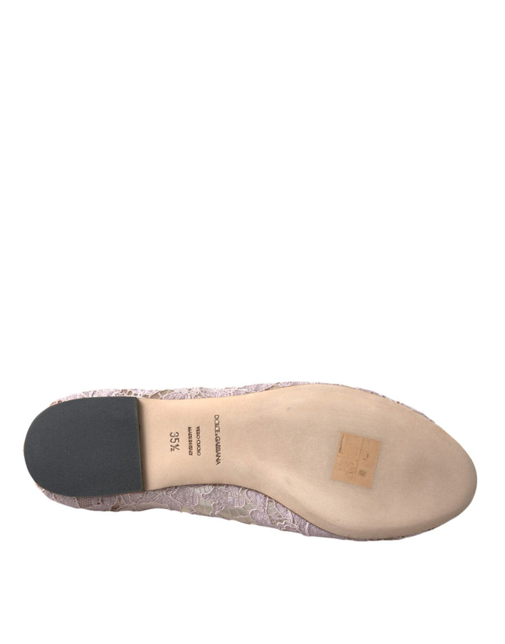 Women’s Dolce &amp; Gabbana Pink Lace Crystal Ballet Flats Loafers Shoes