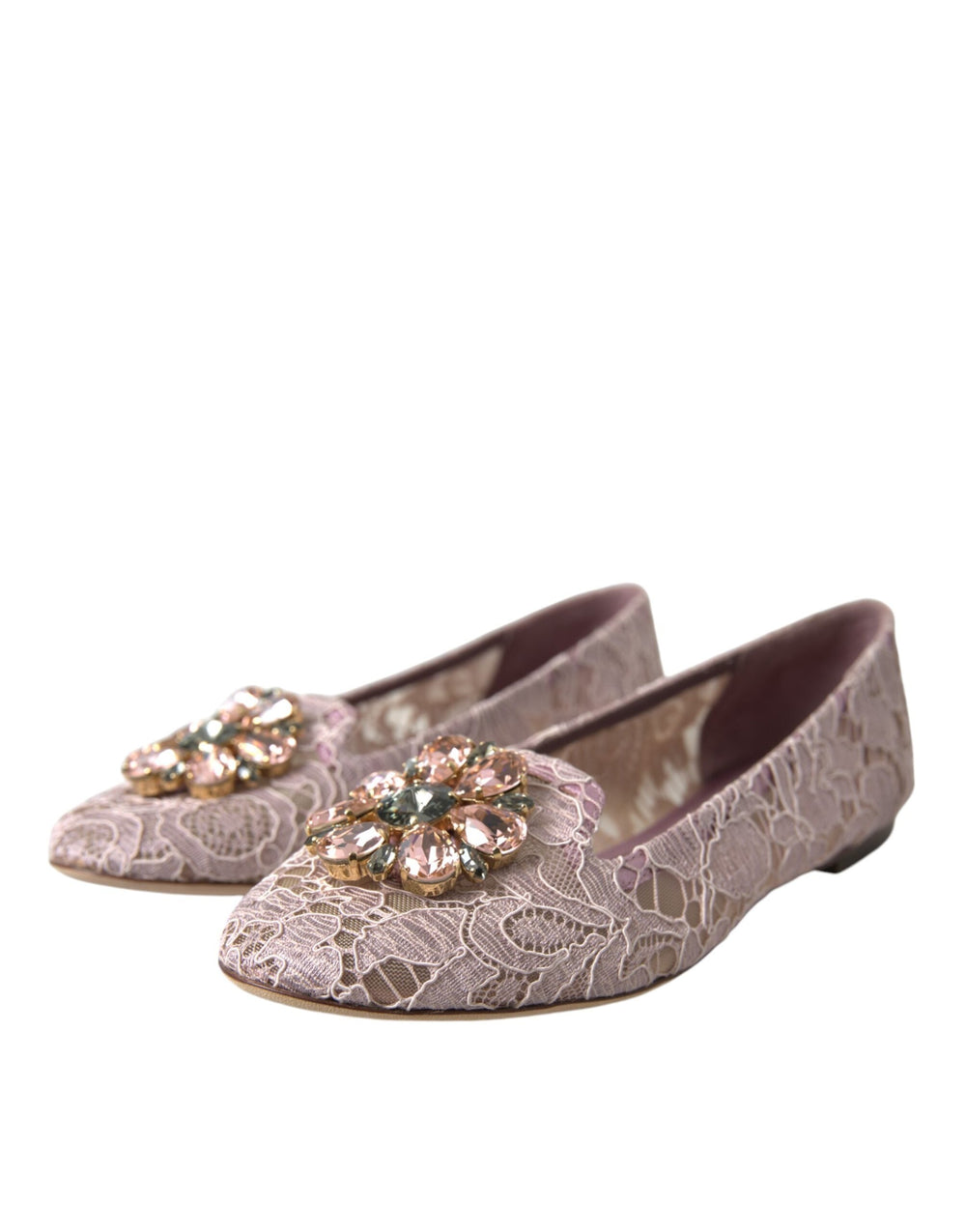 Women’s Dolce & Gabbana Pink Lace Crystal Ballet Flats Loafers Shoes