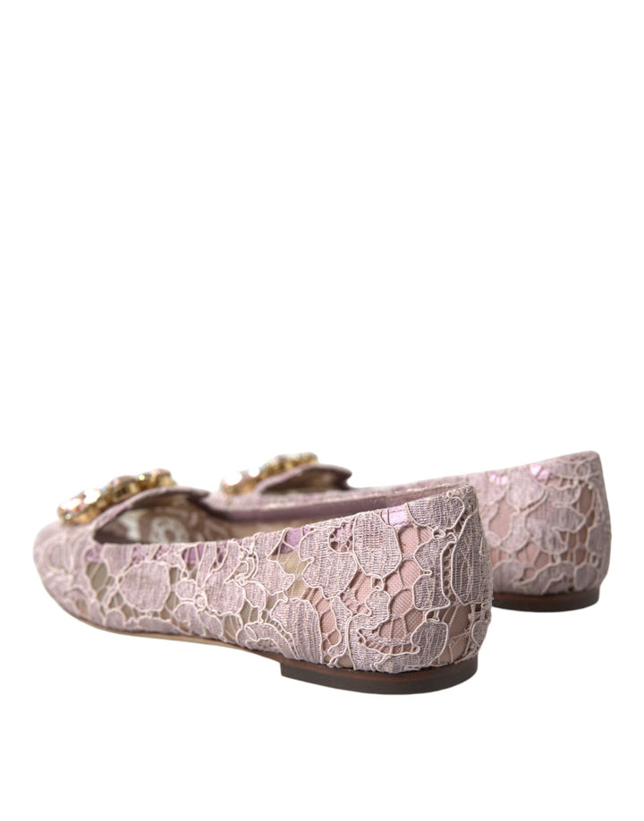 Women’s Dolce &amp; Gabbana Pink Lace Crystal Ballet Flats Loafers Shoes