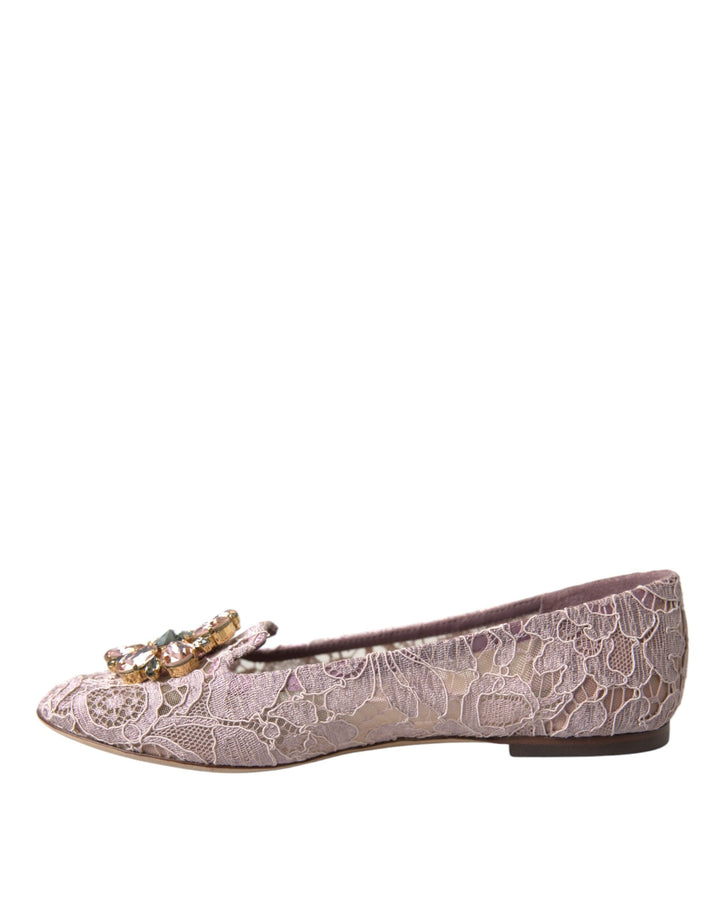 Women’s Dolce &amp; Gabbana Pink Lace Crystal Ballet Flats Loafers Shoes