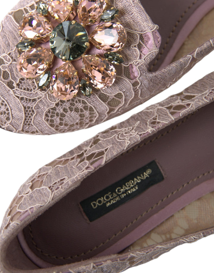 Women’s Dolce &amp; Gabbana Pink Lace Crystal Ballet Flats Loafers Shoes