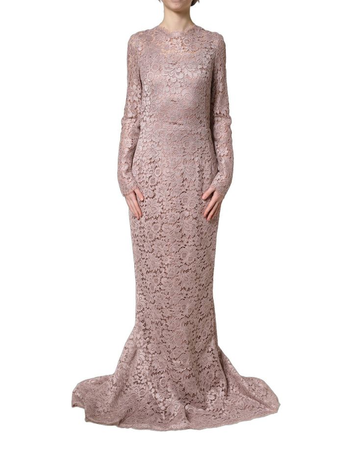 Women’s Dolce &amp; Gabbana Pink Lace Long Sleeves Evening Gown Dress