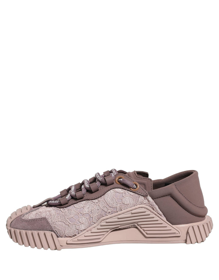 Dolce &amp; Gabbana Pink Lace NS1 Low Top Sneaker Sports Shoes