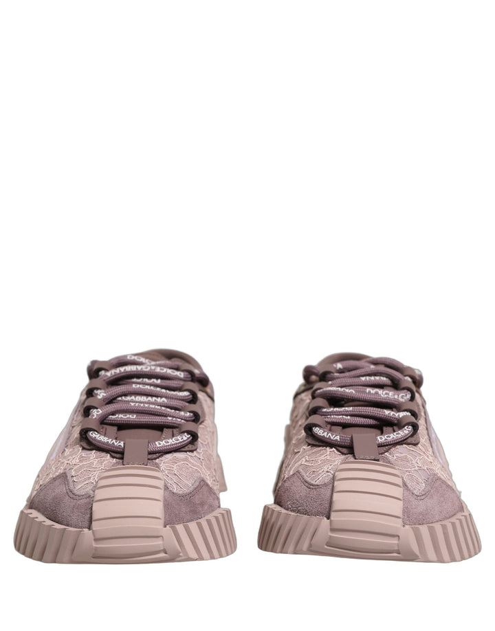Dolce &amp; Gabbana Pink Lace NS1 Low Top Sneaker Sports Shoes