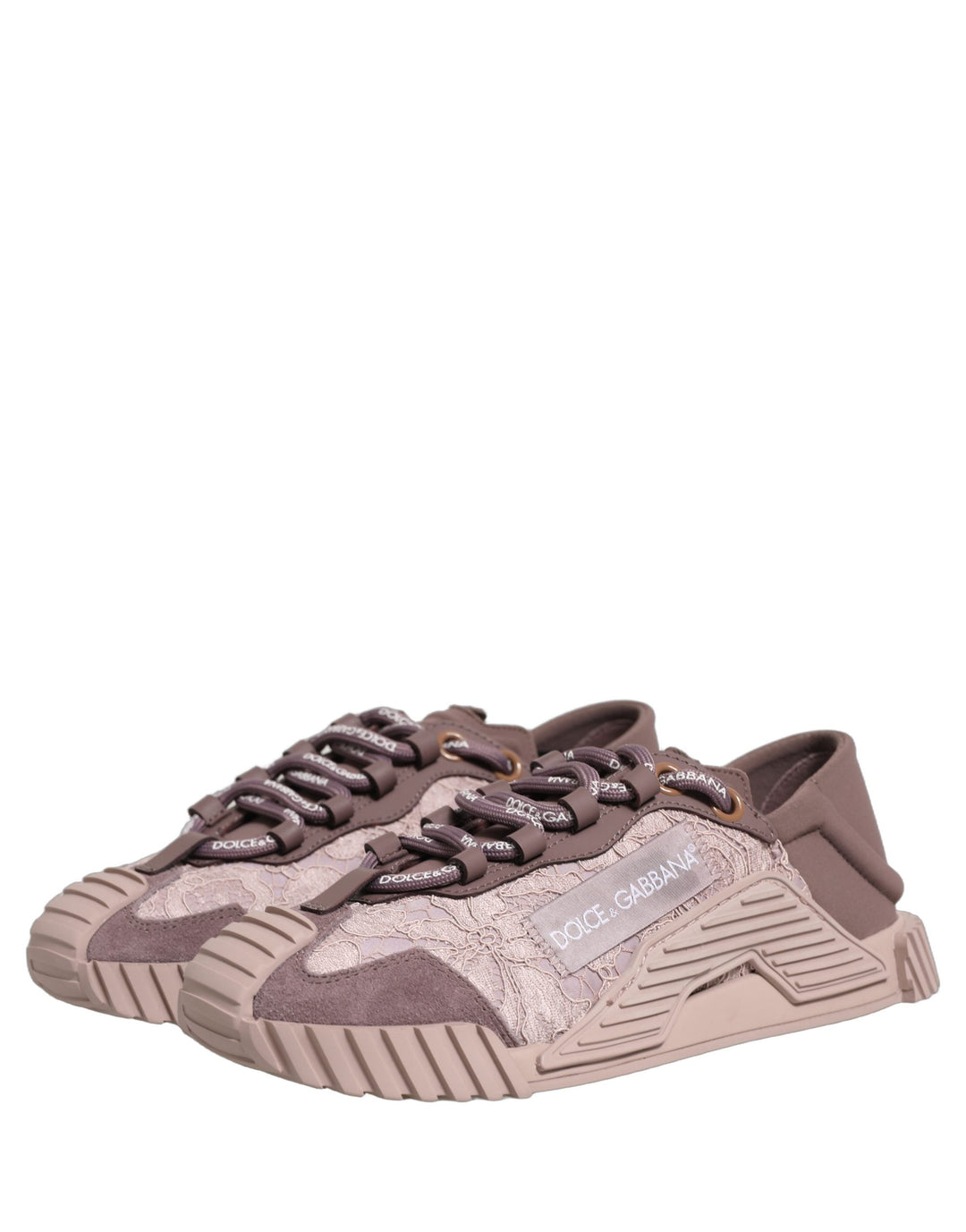 Dolce &amp; Gabbana Pink Lace NS1 Low Top Sneaker Sports Shoes