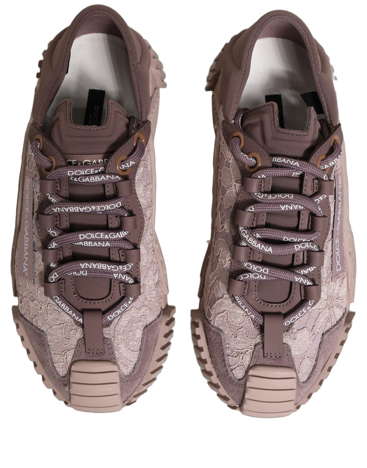 Dolce &amp; Gabbana Pink Lace NS1 Low Top Sneaker Sports Shoes