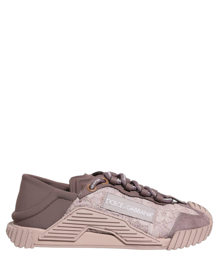 Dolce &amp; Gabbana Pink Lace NS1 Low Top Sneaker Sports Shoes