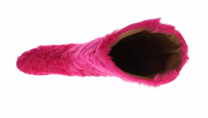 Women’s Dolce &amp; Gabbana Pink Lamb Fur Leather Flat Boots Shoes