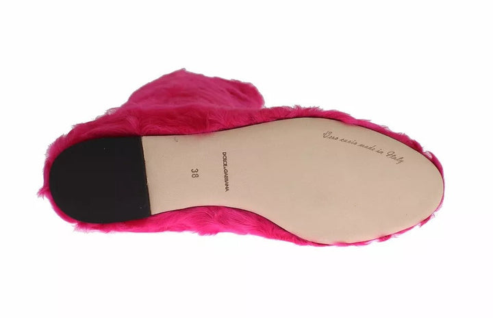 Women’s Dolce &amp; Gabbana Pink Lamb Fur Leather Flat Boots Shoes