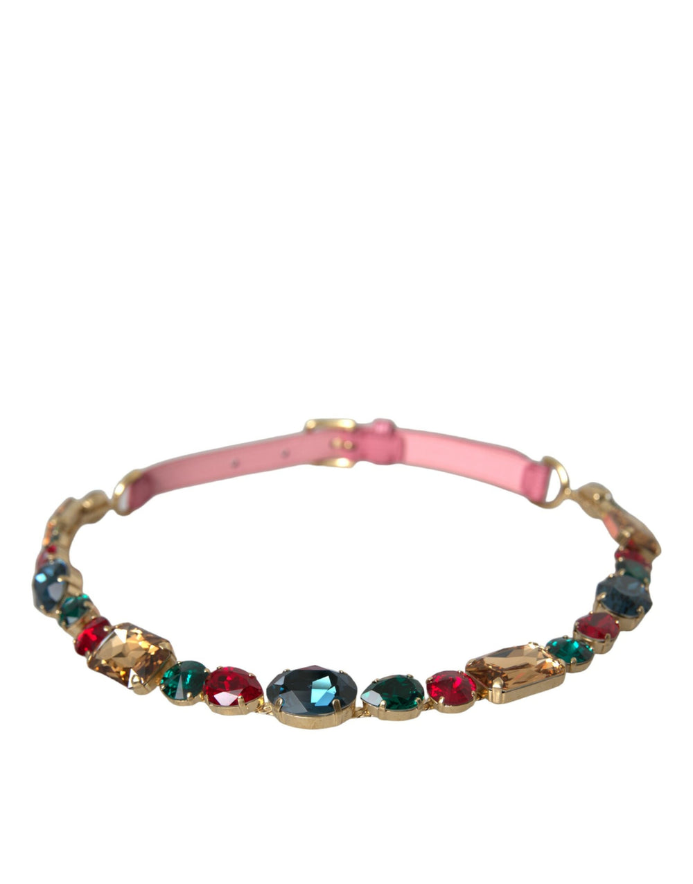 Women’s Dolce & Gabbana Pink Leather Crystal Chain Embellished Belt