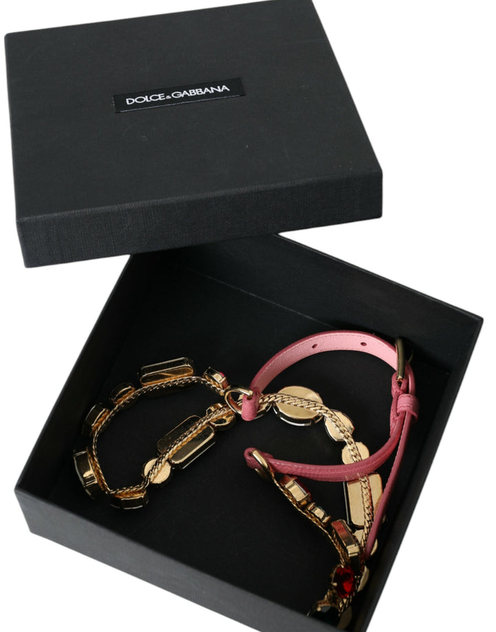Women’s Dolce &amp; Gabbana Pink Leather Crystal Chain Embellished Belt