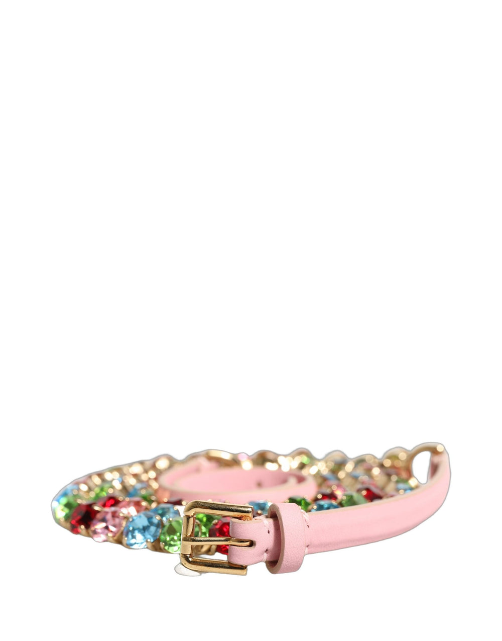Women’s Dolce & Gabbana Pink Leather Crystal Chain Embellished Belt