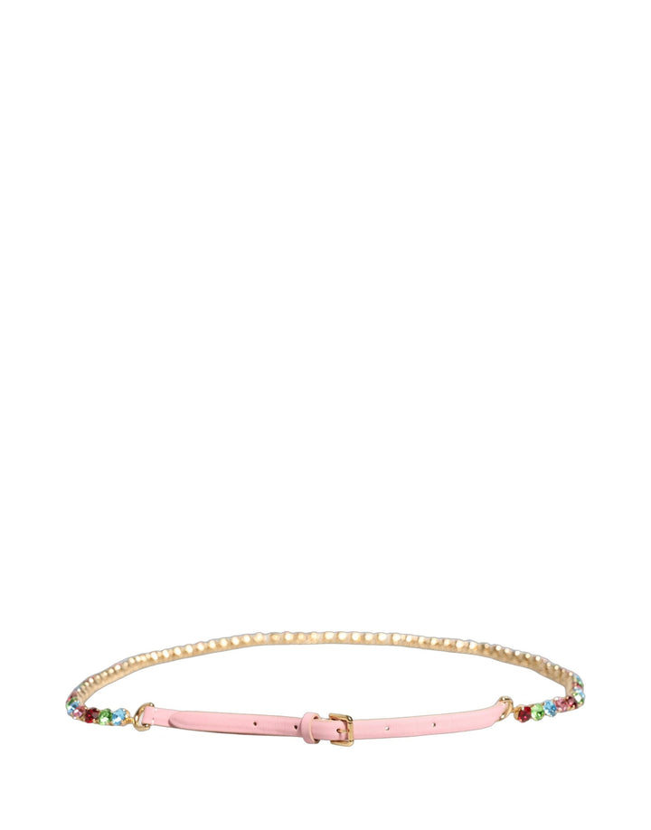 Women’s Dolce &amp; Gabbana Pink Leather Crystal Chain Embellished Belt