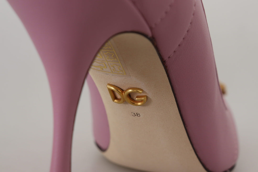 Women’s Dolce &amp; Gabbana Pink Leather Heart Devotion Heels Pumps Shoes