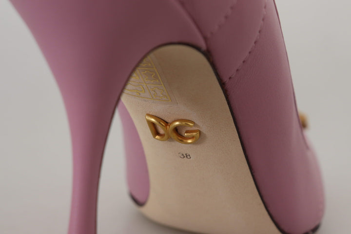 Women’s Dolce &amp; Gabbana Pink Leather Heart Devotion Heels Pumps Shoes