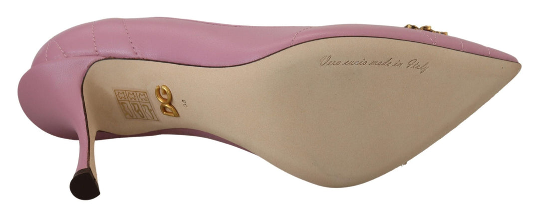 Women’s Dolce &amp; Gabbana Pink Leather Heart Devotion Heels Pumps Shoes