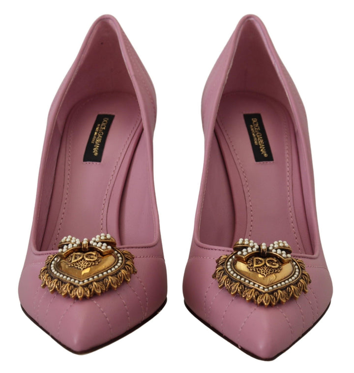 Women’s Dolce &amp; Gabbana Pink Leather Heart Devotion Heels Pumps Shoes