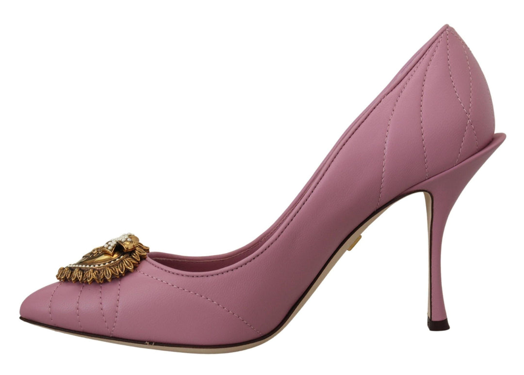Women’s Dolce &amp; Gabbana Pink Leather Heart Devotion Heels Pumps Shoes