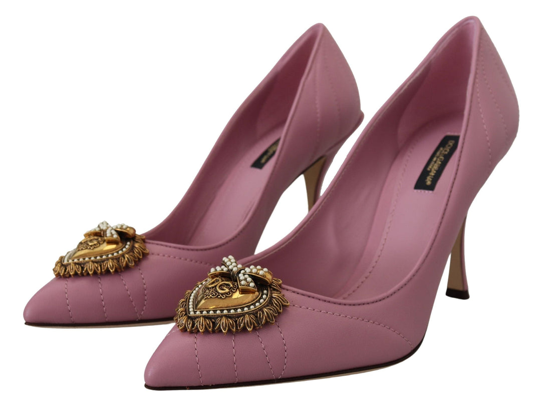 Women’s Dolce & Gabbana Pink Leather Heart Devotion Heels Pumps Shoes