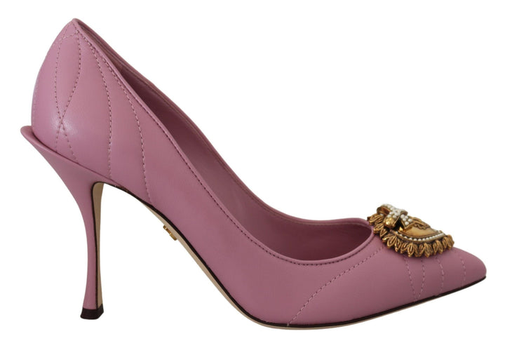 Women’s Dolce &amp; Gabbana Pink Leather Heart Devotion Heels Pumps Shoes