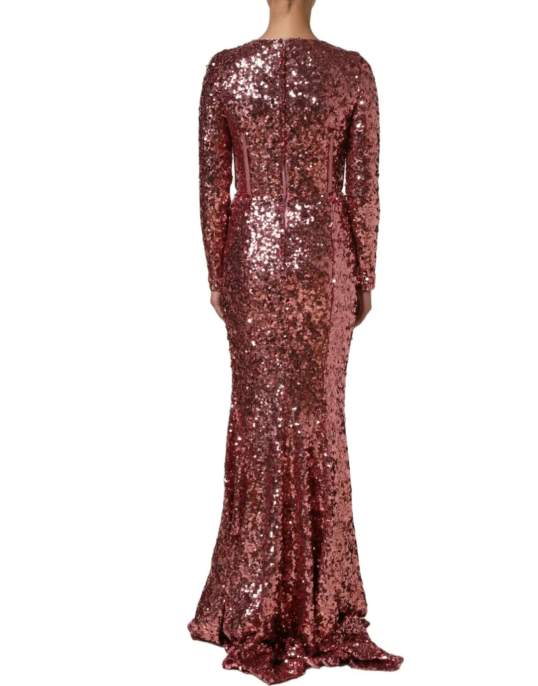 Women’s Dolce &amp; Gabbana Pink Long Sequined Corset Detailing Gown Dress