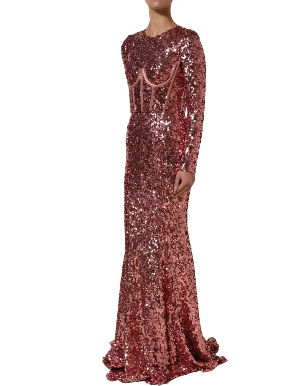 Women’s Dolce & Gabbana Pink Long Sequined Corset Detailing Gown Dress