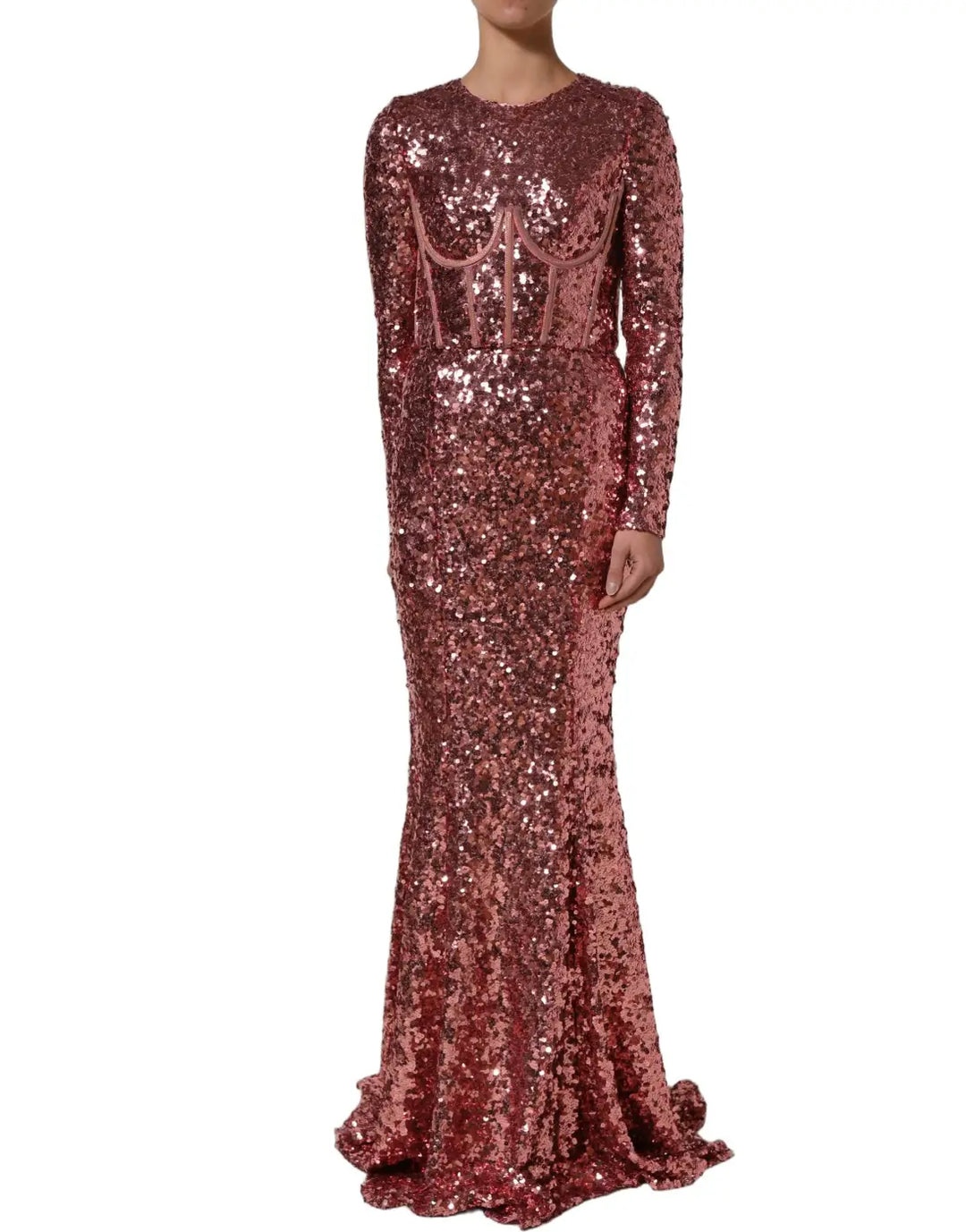 Women’s Dolce &amp; Gabbana Pink Long Sequined Corset Detailing Gown Dress