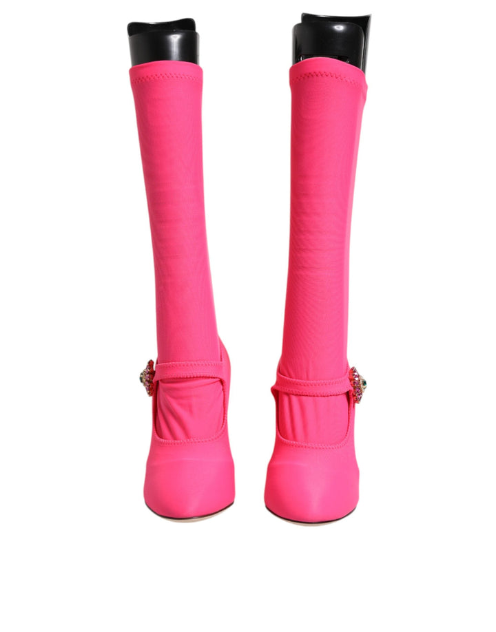 Women’s Dolce &amp; Gabbana Pink Nylon Crystal Vally High Boots Shoes