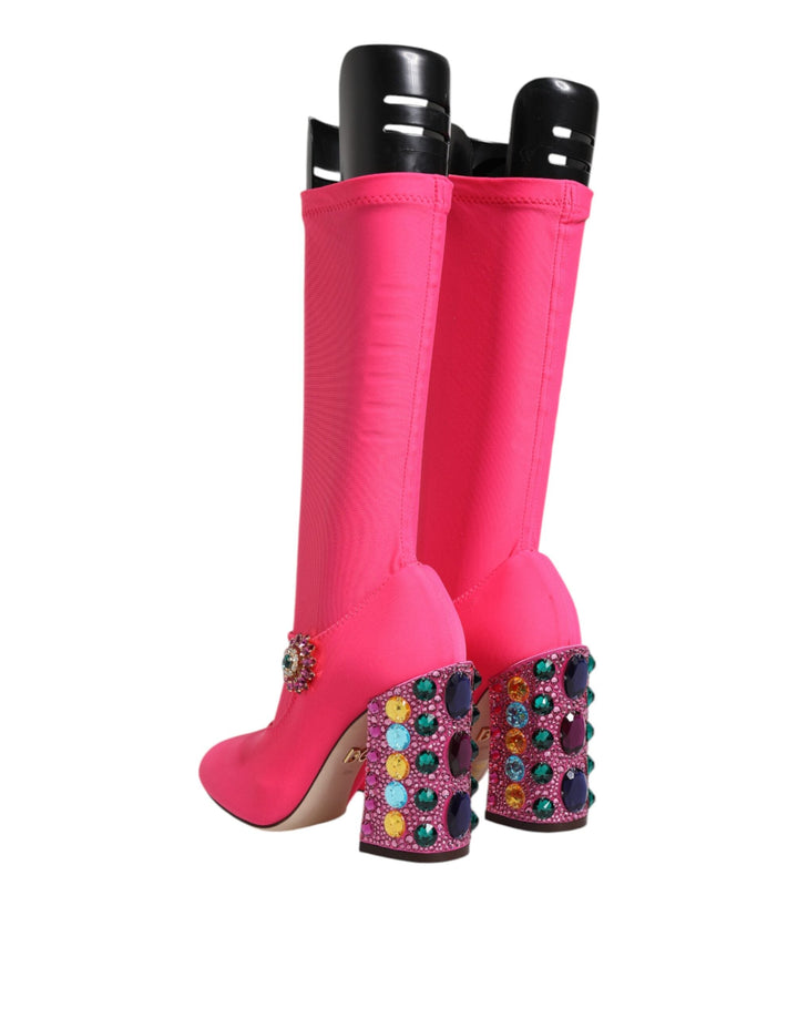 Women’s Dolce &amp; Gabbana Pink Nylon Crystal Vally High Boots Shoes
