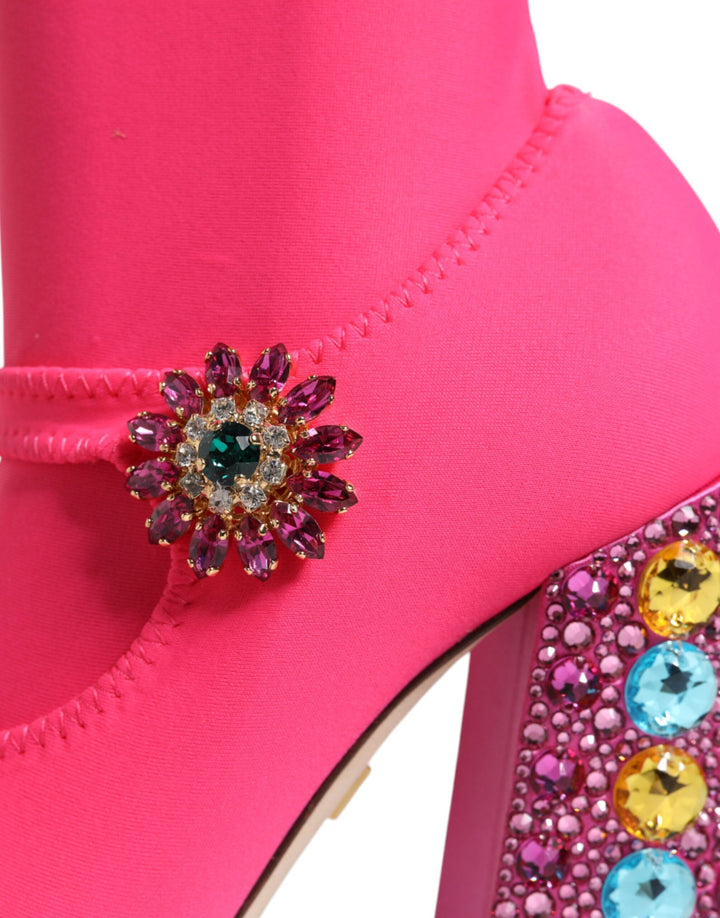 Women’s Dolce &amp; Gabbana Pink Nylon Crystal Vally High Boots Shoes