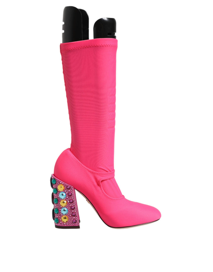 Women’s Dolce &amp; Gabbana Pink Nylon Crystal Vally High Boots Shoes