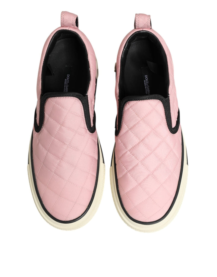 Dolce &amp; Gabbana Pink Quilted Nylon Slip-On Sneaker Shoes