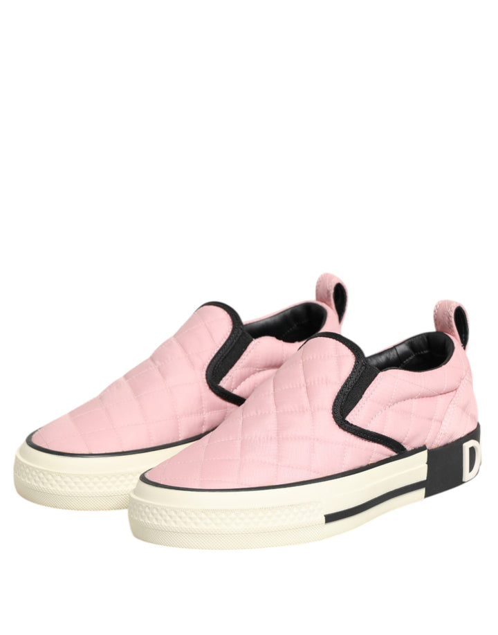 Dolce &amp; Gabbana Pink Quilted Nylon Slip-On Sneaker Shoes