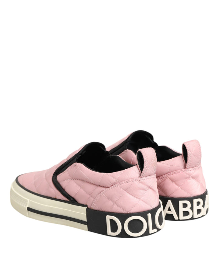 Dolce &amp; Gabbana Pink Quilted Nylon Slip-On Sneaker Shoes