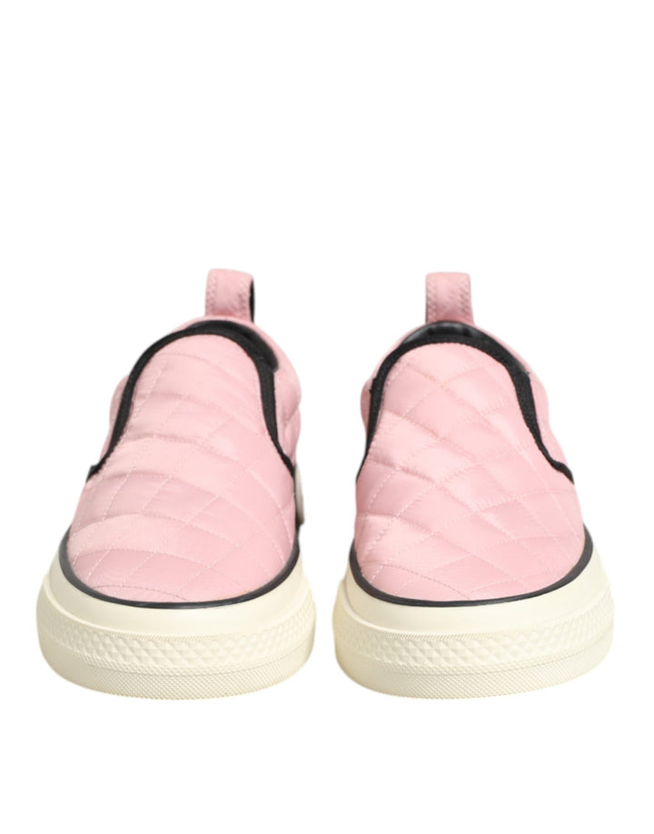 Dolce &amp; Gabbana Pink Quilted Nylon Slip-On Sneaker Shoes