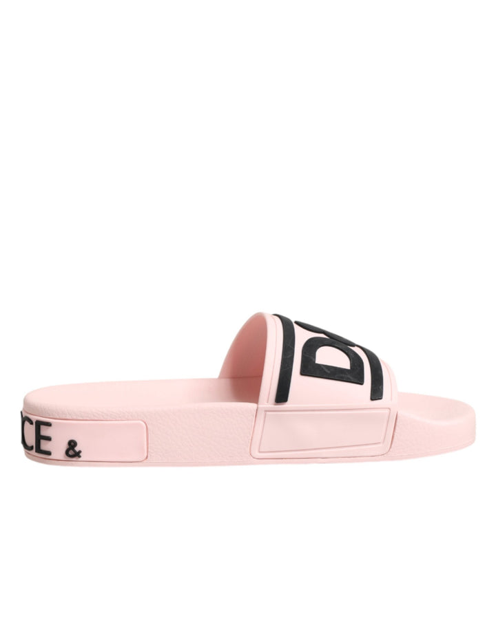 Women’s Dolce &amp; Gabbana Pink Rubber Slides Sandals Beachwear Shoes