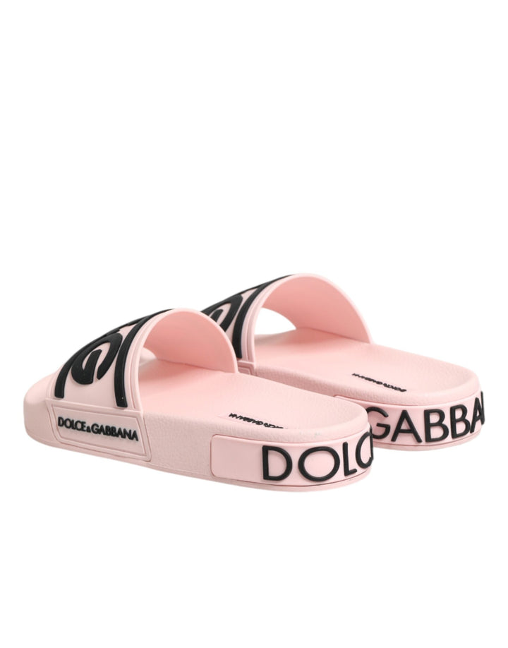 Women’s Dolce &amp; Gabbana Pink Rubber Slides Sandals Beachwear Shoes