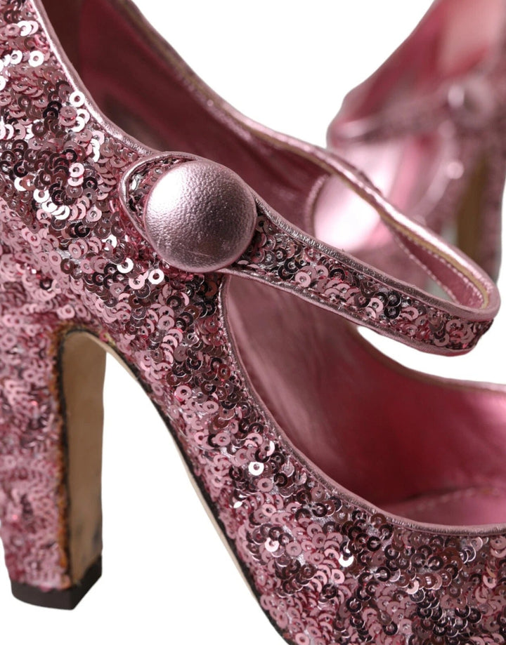 Women’s Dolce &amp; Gabbana Pink Sequin Mary Jane Pumps High Heels Shoes